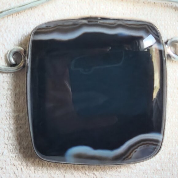 Black Onyx Square Pendant with 18" Sterling Necklace Artisan Crafted NEW - Picture 5 of 13